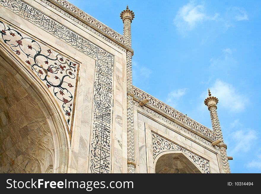 A detail of a carved wall of Taj mahal