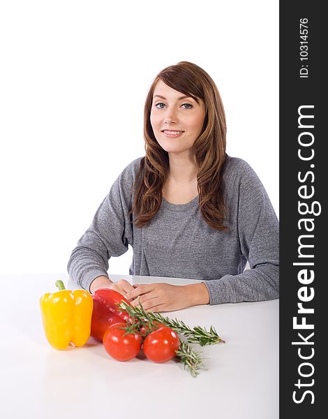 Woman smell herb in a modern kitchen