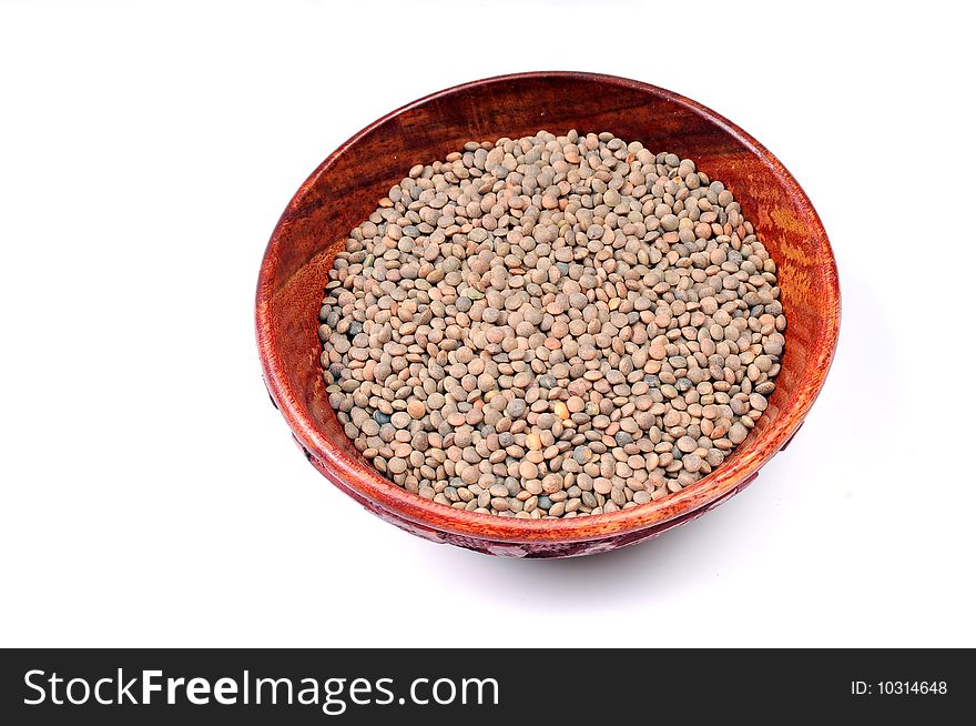 Lentils In Wooden Bowl