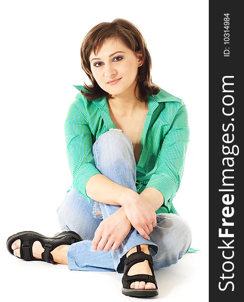 Sitting woman in casual wear