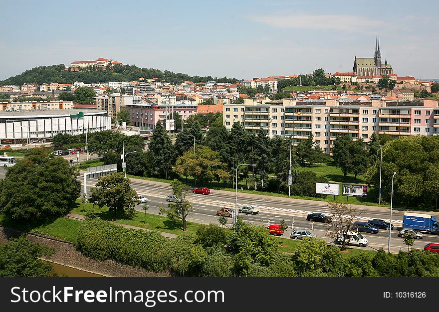 Wiev of Brno dominant castle Spilberk and cathedral Petrov