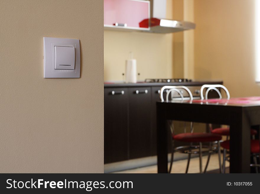 Modern kitchen interior with iluminated switch