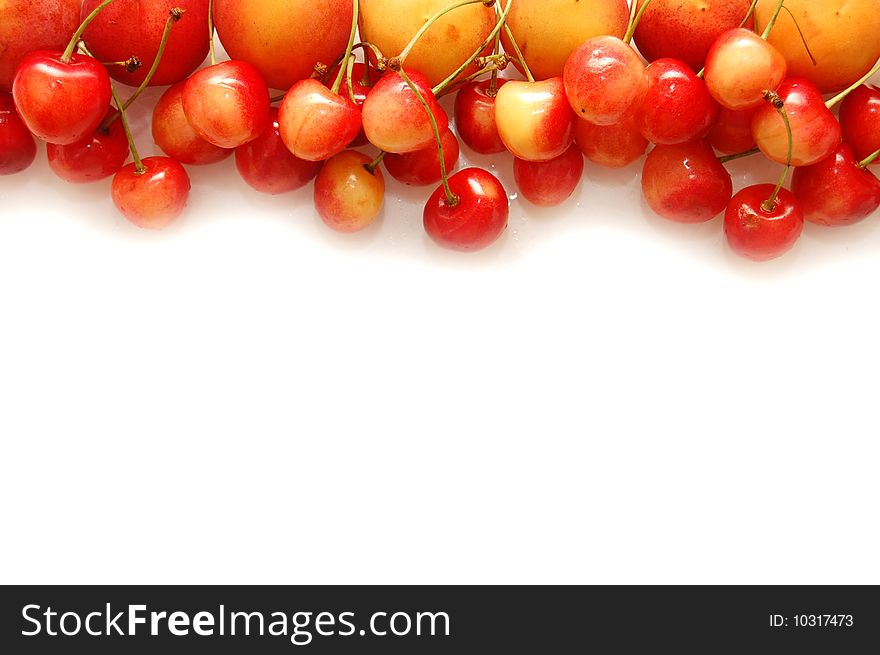 Cherry and apricot border isolated on white