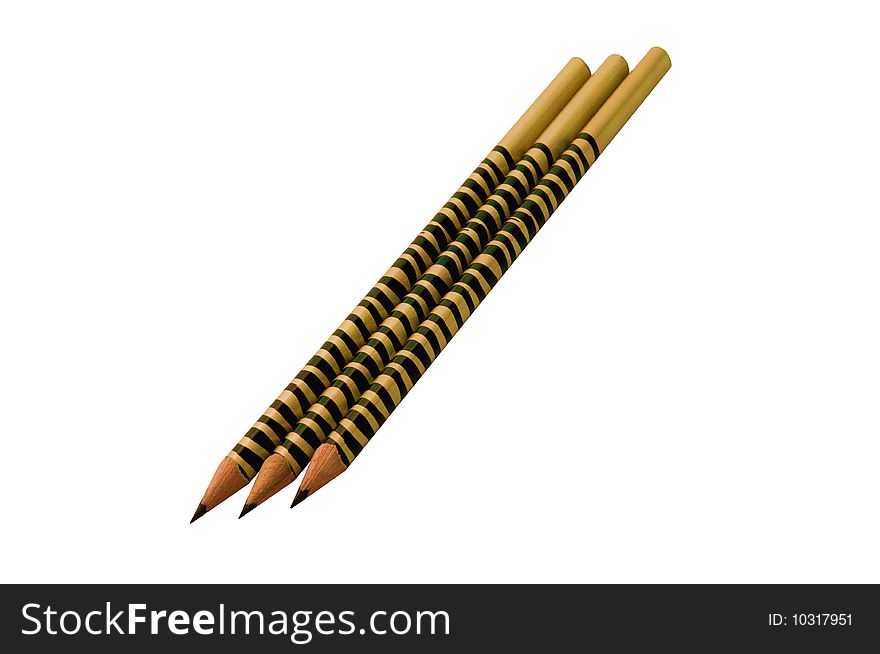 Photo of three pencils isolated over white background