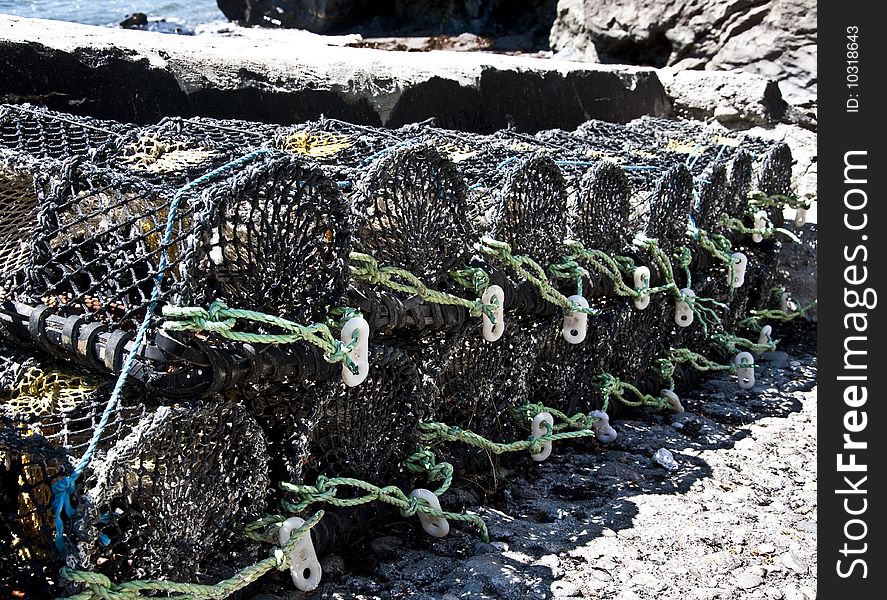 Lobster Pots on the shore at Lizard Peninsular. Lobster Pots on the shore at Lizard Peninsular