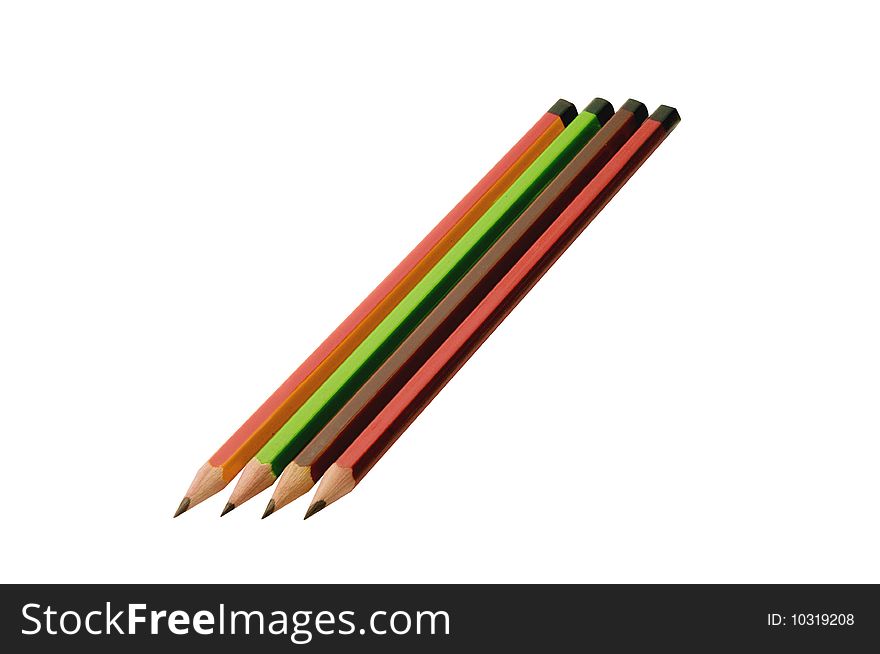 Photo of four pencils isolated over white background