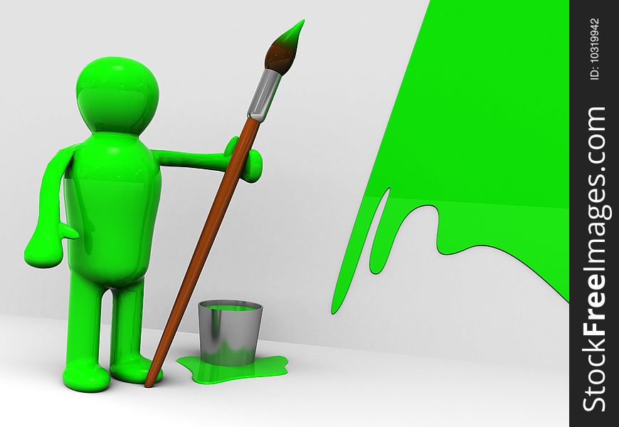 Abstract 3d illustration of man with paintbrush. Abstract 3d illustration of man with paintbrush