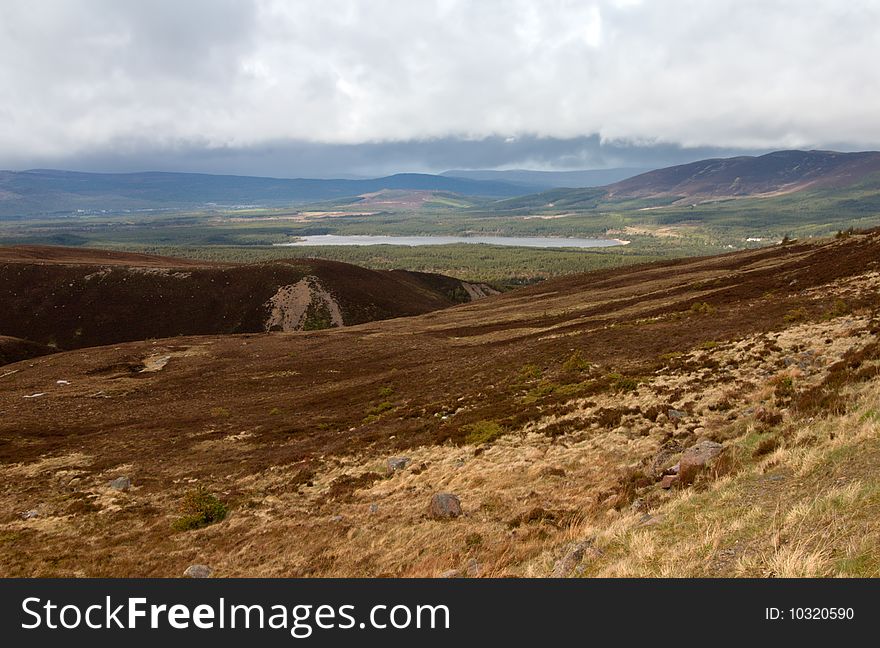 Cairngorm Mountain with the cloudy sky, Scotland