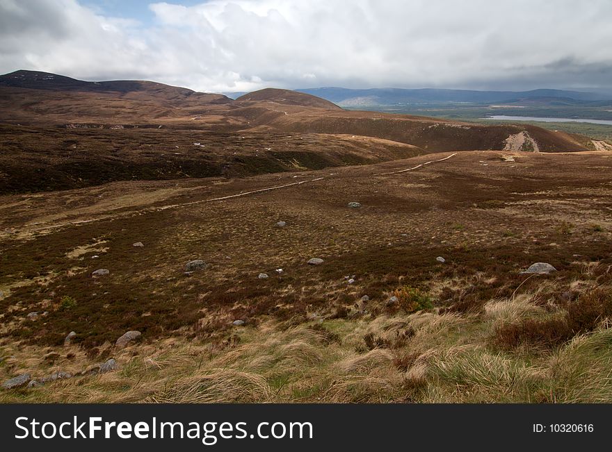 Cairngorm Mountain with the cloudy sky, Scotland