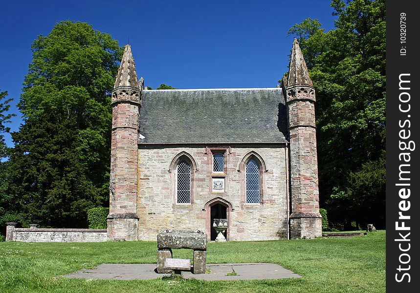 Scone Palace Chapel and replica of the Stone of Destiny. Scone Palace Chapel and replica of the Stone of Destiny.