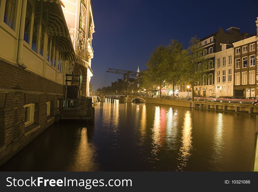 Long exposure shot of Amsterdam at night