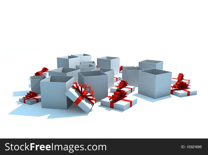 Gift boxes - 3d isolated illustration on white. Gift boxes - 3d isolated illustration on white