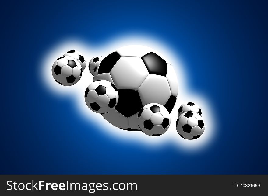 Soccer balls - illustration with blue spotlight background
