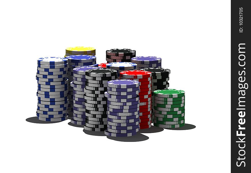 Multicolor poker chips - isolated on white. Multicolor poker chips - isolated on white