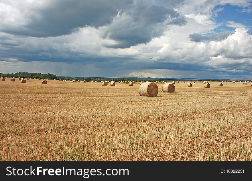 View  on fields after harvest. View  on fields after harvest