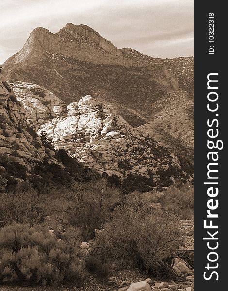 Black and white photo of the mountains in Red Rock Canyon. Black and white photo of the mountains in Red Rock Canyon