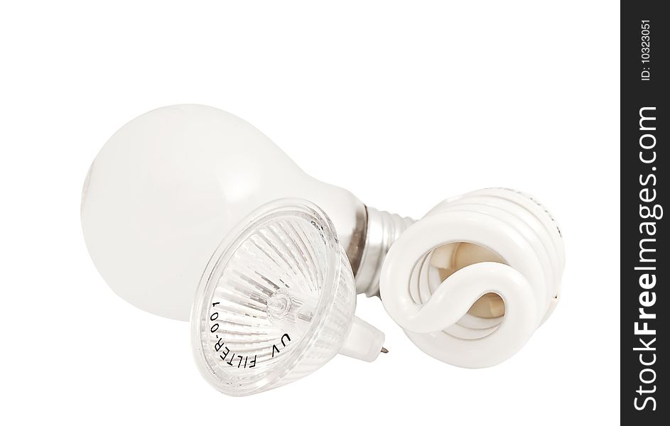 Set of various bulbs on a white background