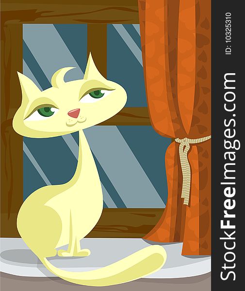 Cartoon cat with window illsutration vector