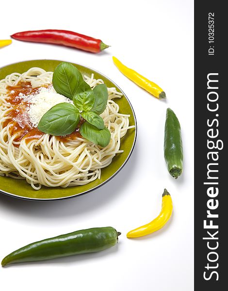 Close up of basic ingredients for italian pasta. All isolated on white.