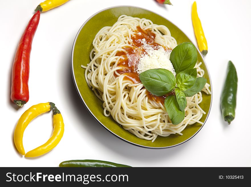 Close up of basic ingredients for italian pasta. All isolated on white.