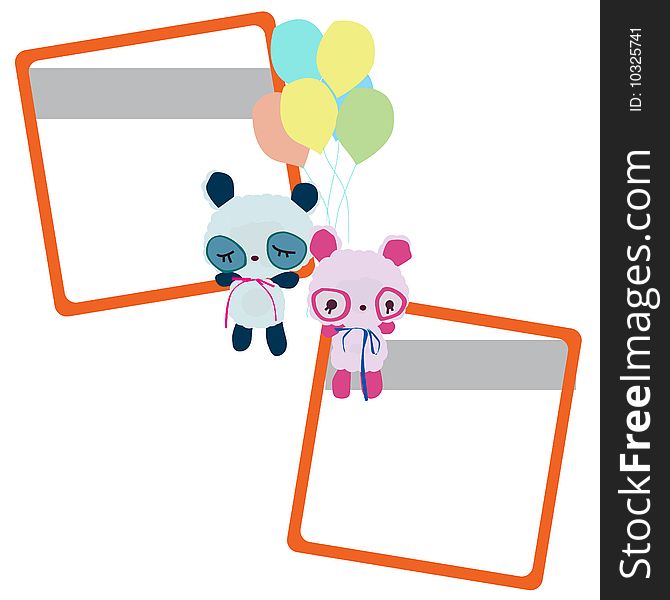 Orange border with toy and balloon. Orange border with toy and balloon