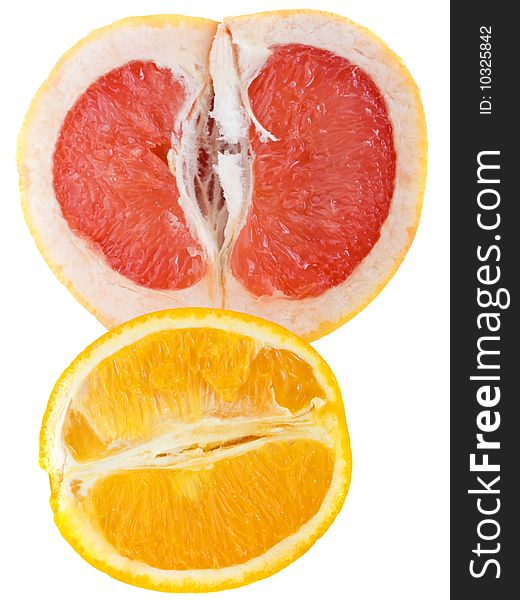 Fresh grapefruit and orange isolated on white background
