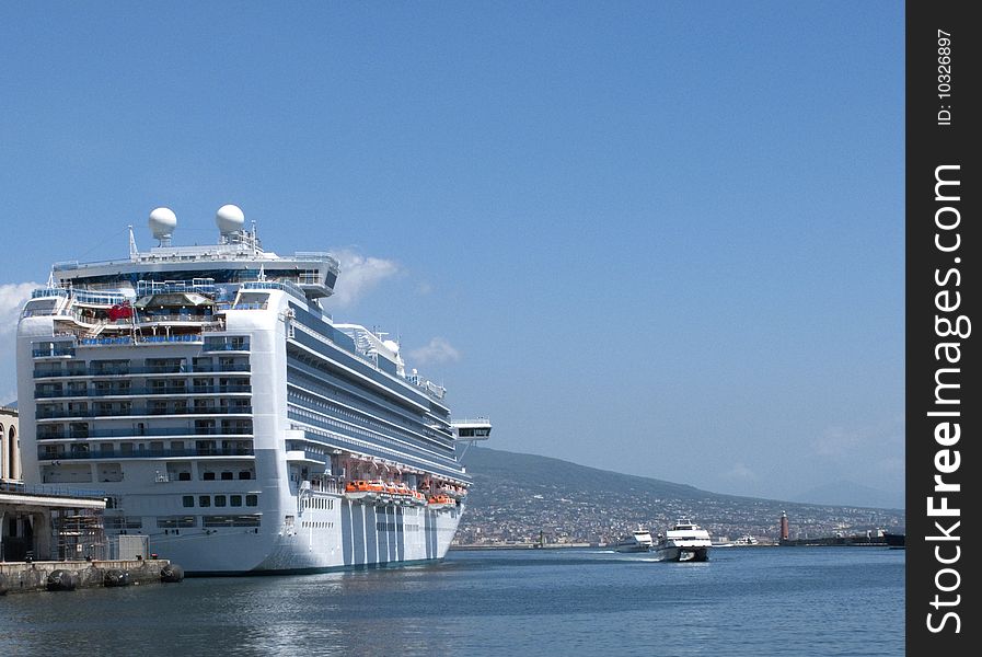 A large cruise ship in the harbour of naples. A large cruise ship in the harbour of naples