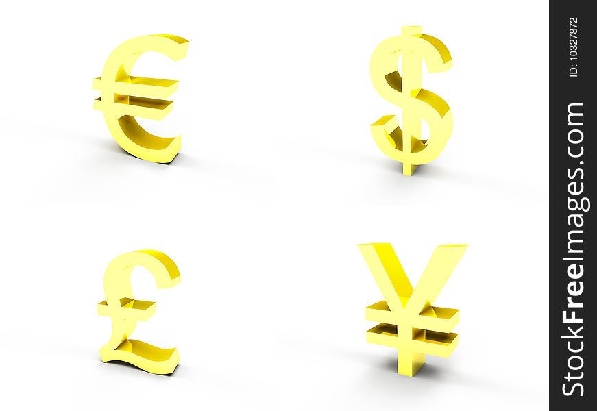 Golden currency symbols on white background. Golden currency symbols on white background