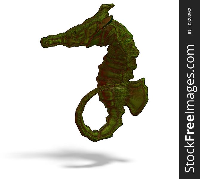 Sea horse or hippocampus. 3D render with clipping path and shadow over white. Sea horse or hippocampus. 3D render with clipping path and shadow over white