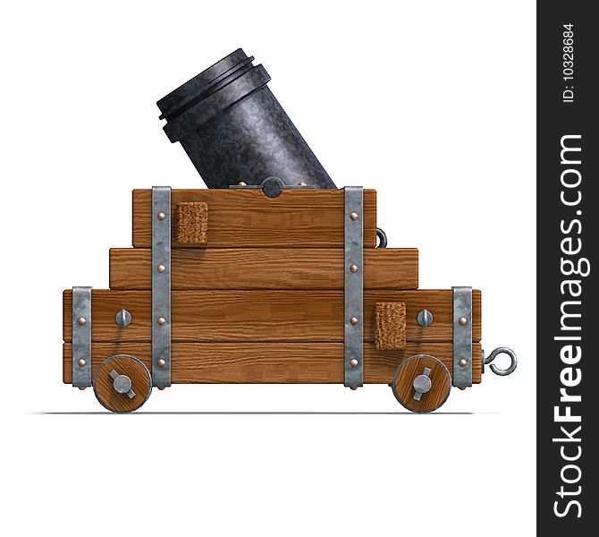 Ballistic mortar cannon. 3D render with clipping path and shadow over white