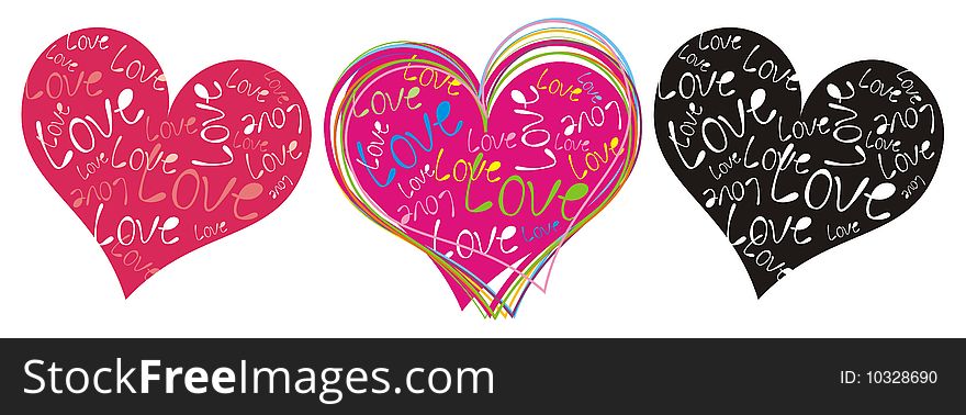 Three abstract hearts for your design. Vector illustration.
