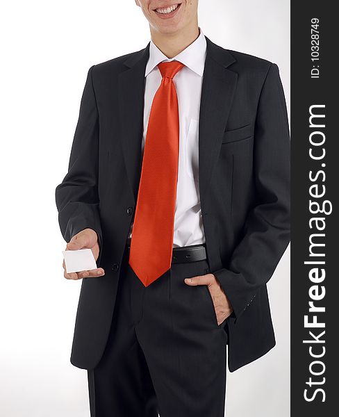 The men holds blank business card which can contains information of you company. The men holds blank business card which can contains information of you company.