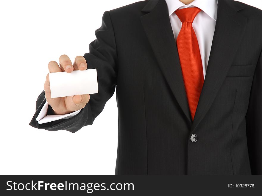 Business holds business card