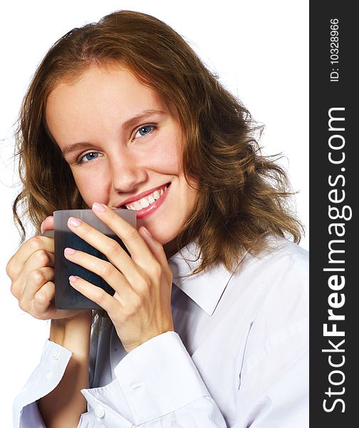 Portrait of a beautiful young woman drinking coffee. Portrait of a beautiful young woman drinking coffee