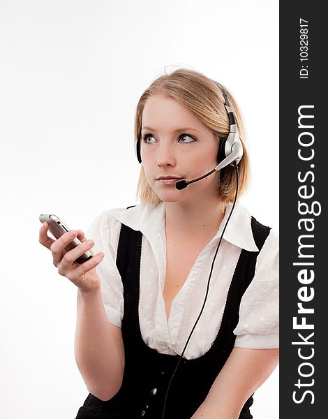 Young Woman Headset And Mobile