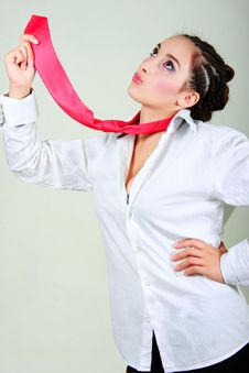 Businesswoman With Red Tie Stock Photo