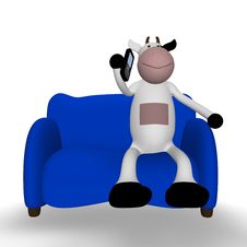 Cow With Phone Stock Photo