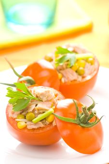 Tuna Stuffed Tomato Celery Corn Soya Bean Royalty Free Stock Photography Tuna Stuffed Tomato Celery Corn Soya Bean Royalty Free Stock Photography