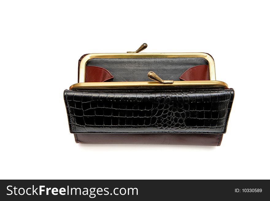 Open Retro Woman Leather Purse Isolated