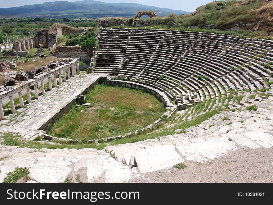 Ruins of the 7,000-seat at Aphrodisias, a Roman city in modern Turkey. Ruins of the 7,000-seat at Aphrodisias, a Roman city in modern Turkey