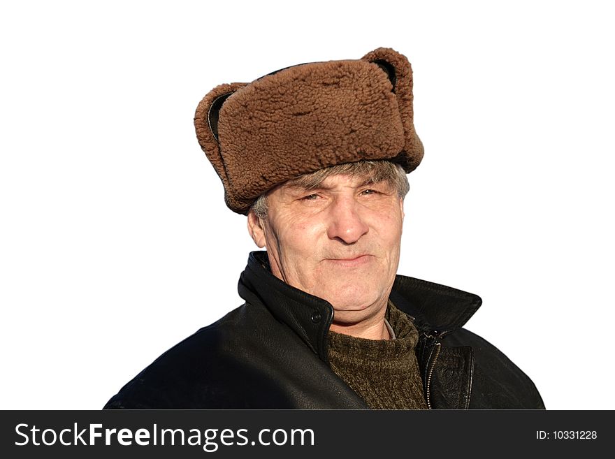 Portrait of the man in fur-cap, isolated on white. Portrait of the man in fur-cap, isolated on white