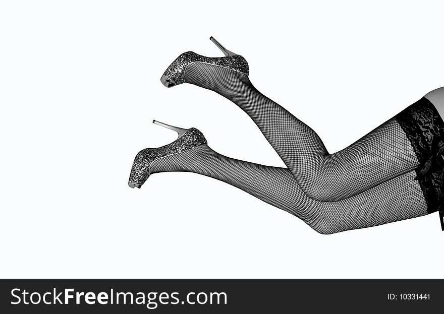 Woman legs in fishnet and shoes isolated on white. Woman legs in fishnet and shoes isolated on white