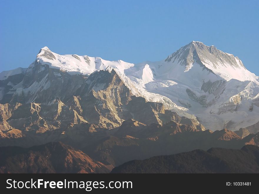 Annapurna IV (7525 meters) and Annapurna II (7939 meters) in the central Himalayas, taken from Pokhara, Nepal. Annapurna IV (7525 meters) and Annapurna II (7939 meters) in the central Himalayas, taken from Pokhara, Nepal