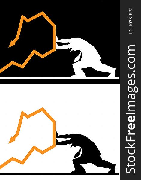 Businessman trying to stop rising market diagram. Businessman trying to stop rising market diagram