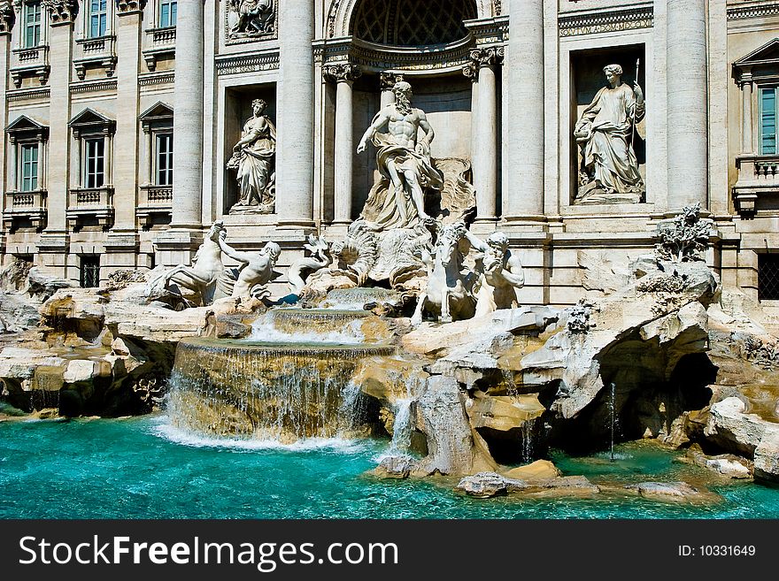 Famous Trevi fountain in the city of Rome