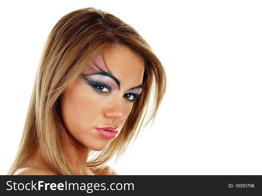 Close up image of young attractive female beauty, makeup concept
