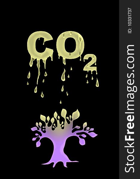 Abstract CO2 illustration against black background, 3D