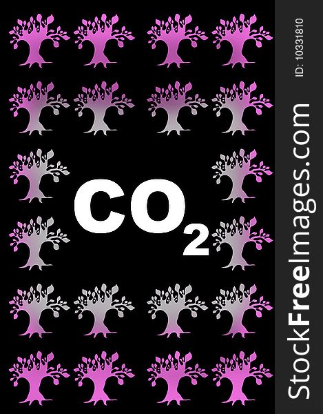 Abstract CO2 illustration against black background, 3d rendering