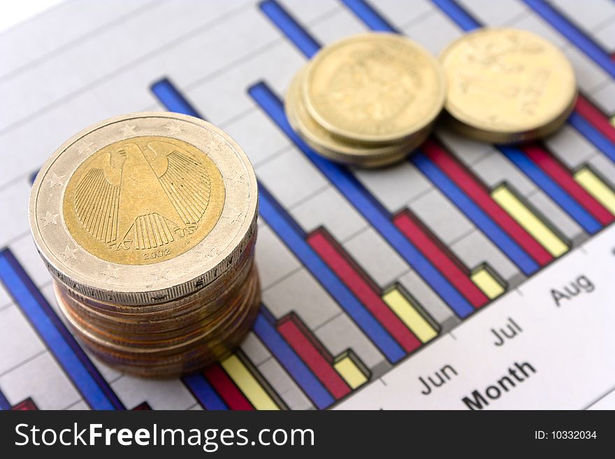 Money and coins on white background. Money and coins on white background