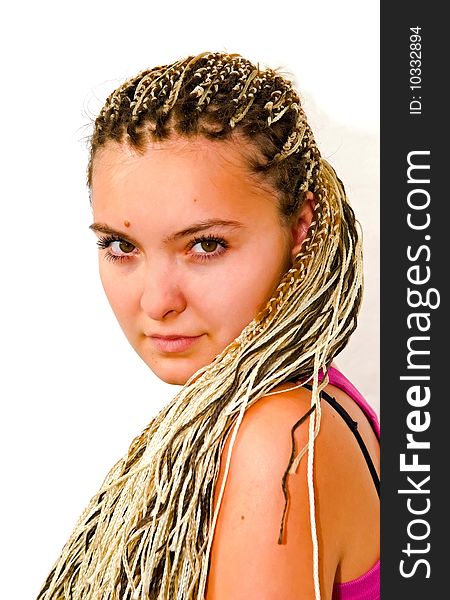 Portrait of young woman with dreadlocks